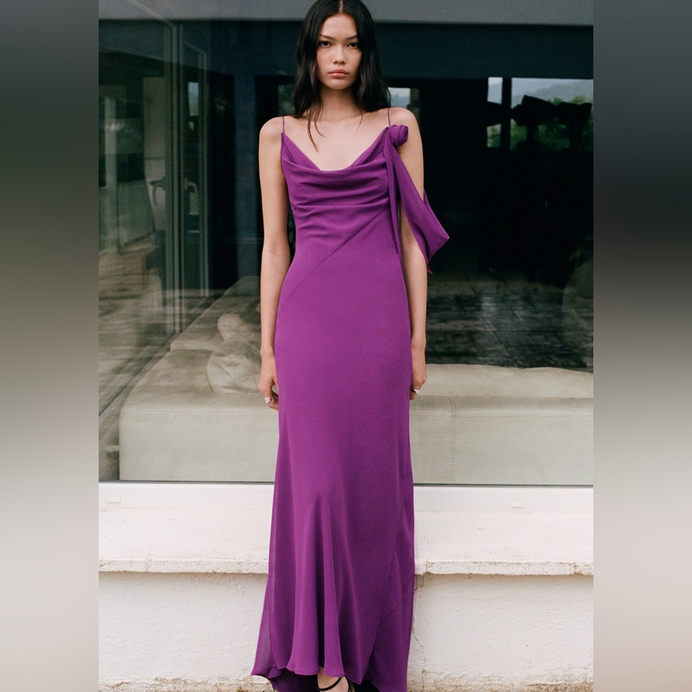 Mango | Purple Draped Maxi Dress in Size 2